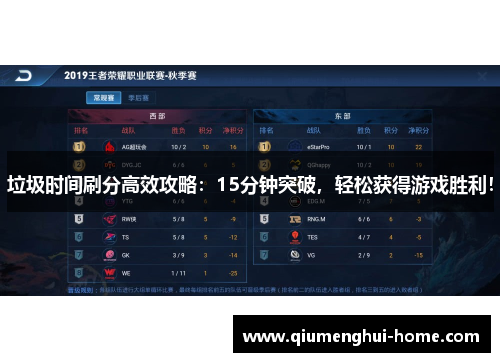 垃圾时间刷分高效攻略：15分钟突破，轻松获得游戏胜利！